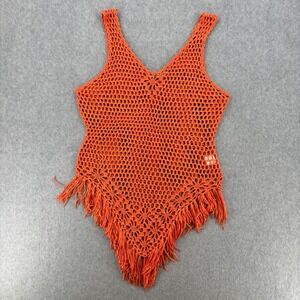 Paradise Crochet Fringe Tank Top Womens Small Orange‎ Boho Festival